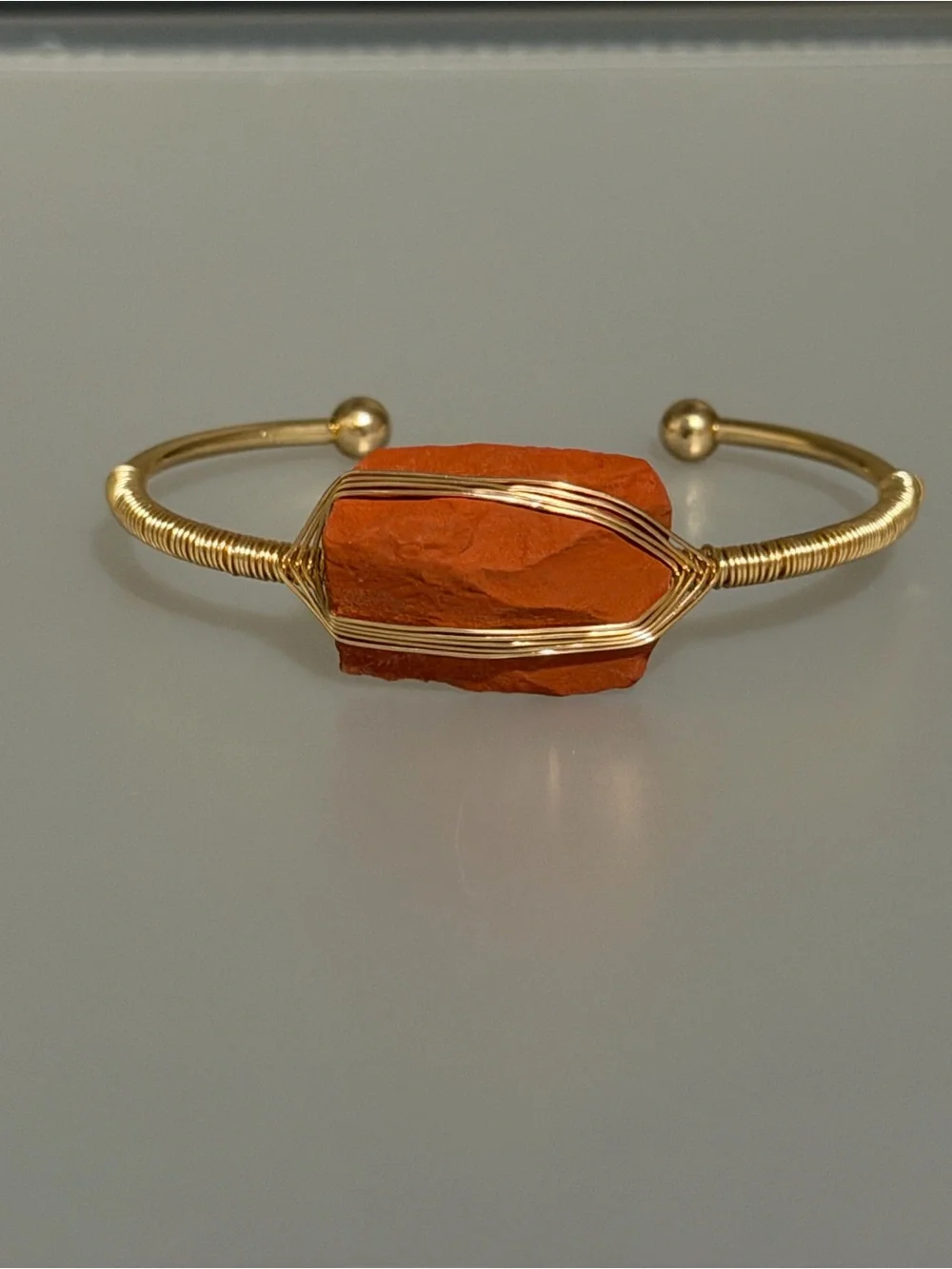 New Arrivals! Gold Cuff Bracelet with Raw Red Jasper Stone